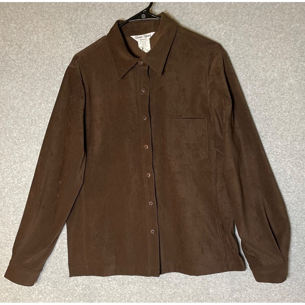 Sharon Young Shirt Womens 14 Chocolate Brown Button‎ Up Western Heavy Thick